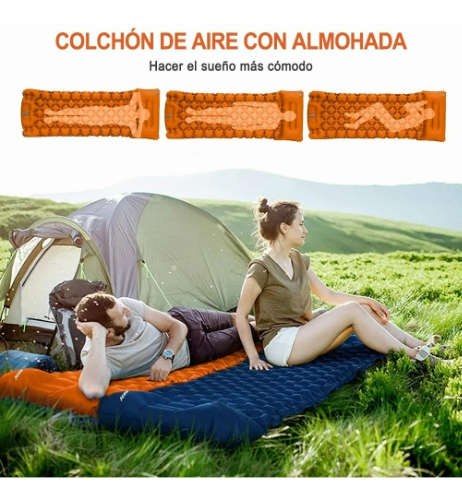 Colchoneta de dormir doble para campamento, 4 pulgadas de grosor, para 2  personas, alfombrilla de campamento ultraligera portátil con almohada