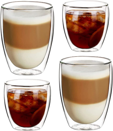 Juego 2 vasos de cristal para café capuccino - 220 ml - doble pared