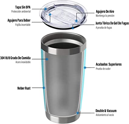 Vaso Térmico de Acero Inoxidable, Taza Termica Frio y Caliente